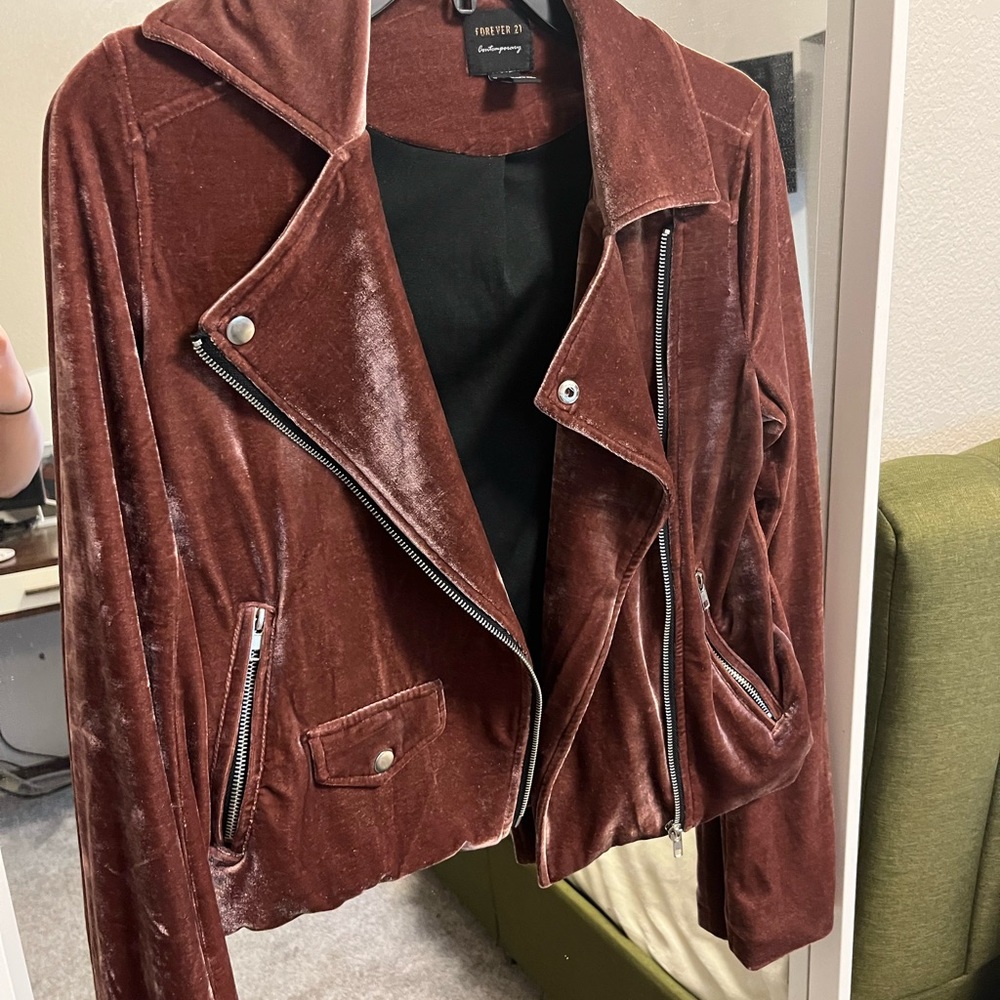 Forever 21 velvet Moto jacket size medium M